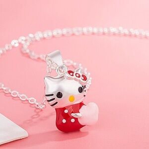 Hello Kitty NEW Silver Pink Love Heart Red Cat Pendant Chain Necklace
